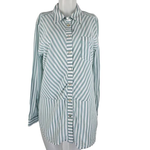 Soft Surroundings Mint Green Striped Lightweight Long Sleeve Blouse XL - Picture 1 of 6